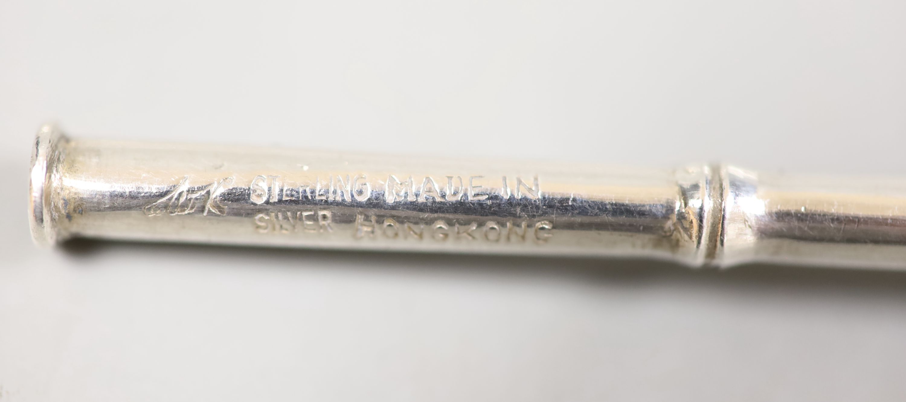 A set of six Hong Kong export white metal (stamped sterling silver) sundae spoons, 19.5cm, 101 grams.